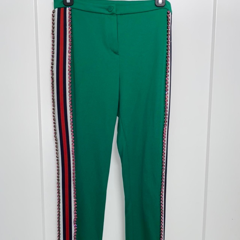 GUCCI Green Crystal Embellished Leggings Size: XS